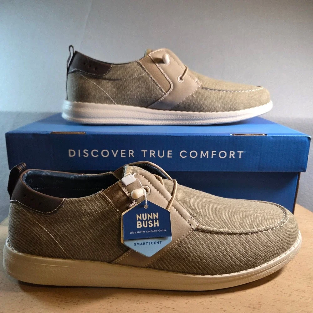 NEW Nunn Bush Brewski MT Slip Mens 11 M Stone Canvas Loafers Boat Shoes